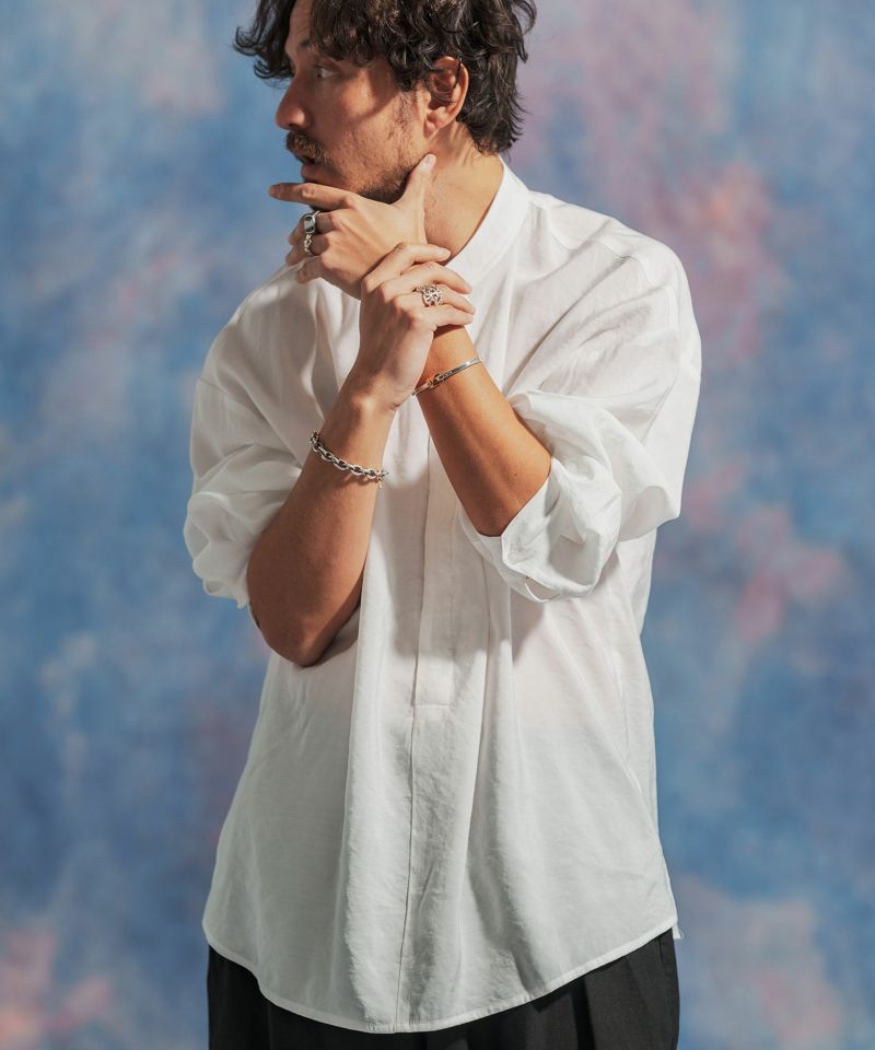 Jih Nunc(ジーヌンク)】バンドカラープルオーバートロピカルシャツ(JIH