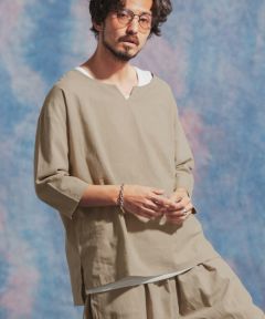 30%OFF【Jih Nunc(ジーヌンク)】コットンリネンキーネック7分袖プル
