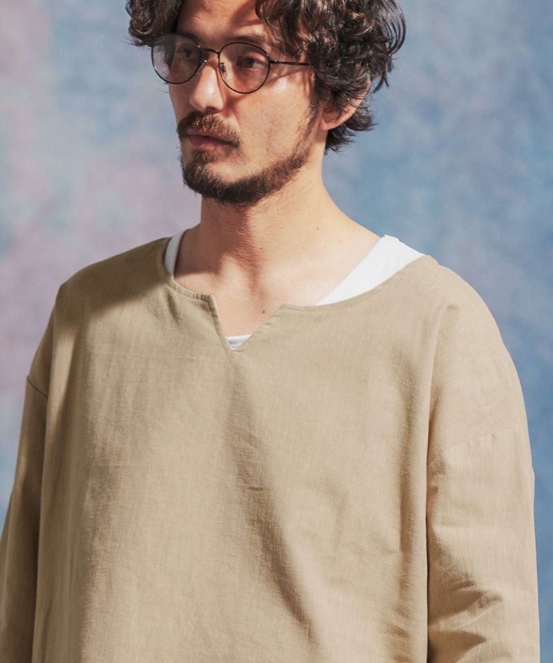 30%OFF【Jih Nunc(ジーヌンク)】コットンリネンキーネック7分袖