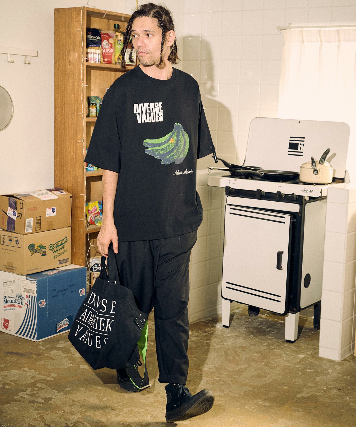 ADAMPATEK ストライプTシャツ グレー ADAM PATEK(アダムパテック)】 pop art short sleeve Tシャツ