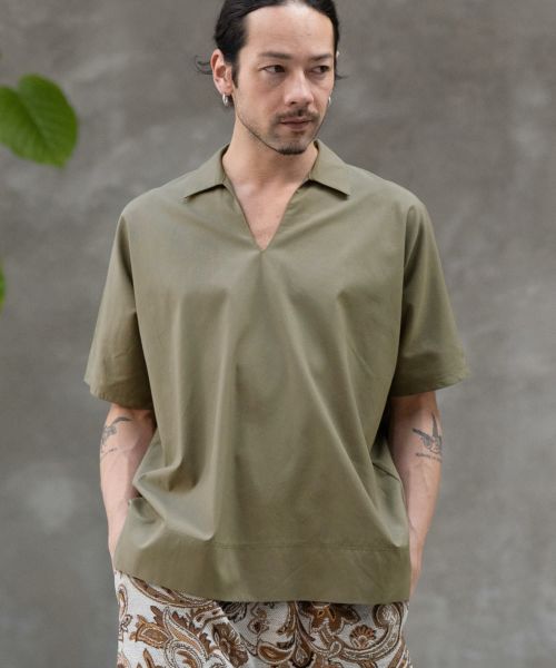 30%OFF【CAMBIO(カンビオ)】Band Collar Skipper Dolman Sleeve Tencel Pullover スキッパーシャツ(S26324cmb)