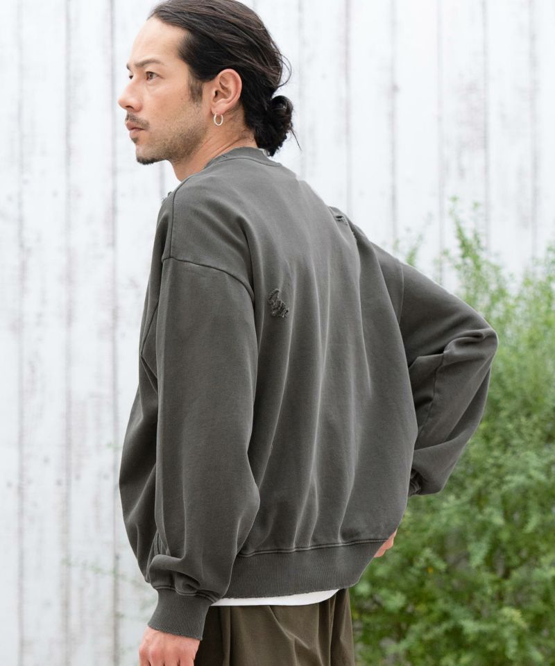 50%OFF【CAMBIO(カンビオ)】裏毛製品染めダメージクルーネック