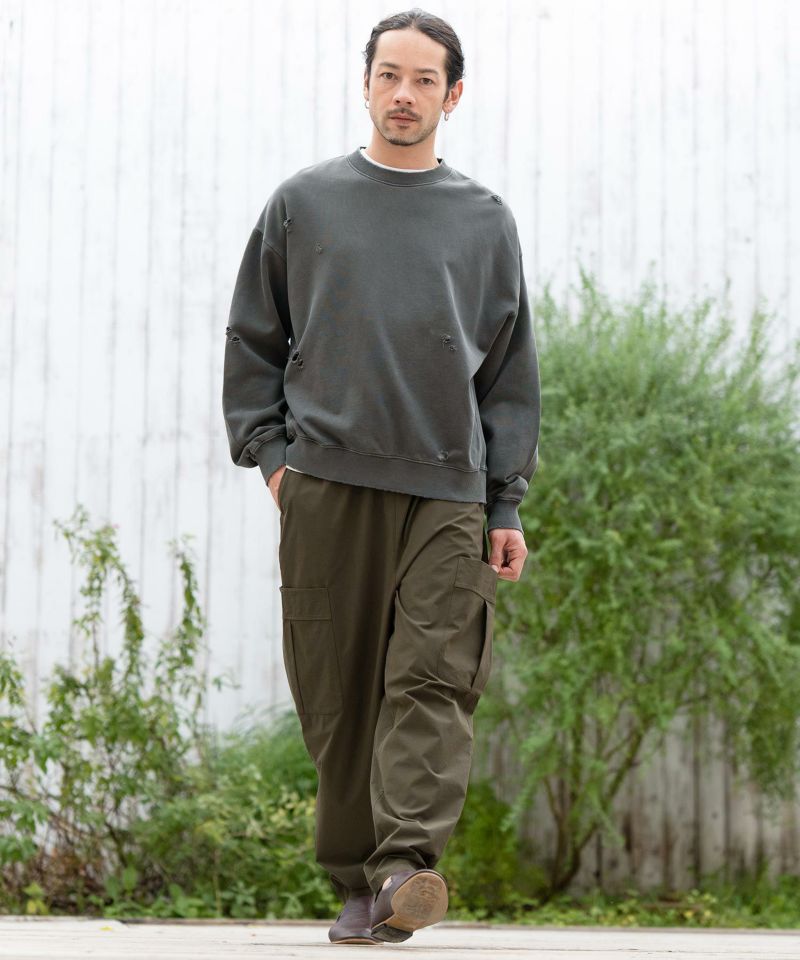 50%OFF【CAMBIO(カンビオ)】裏毛製品染めダメージクルーネック