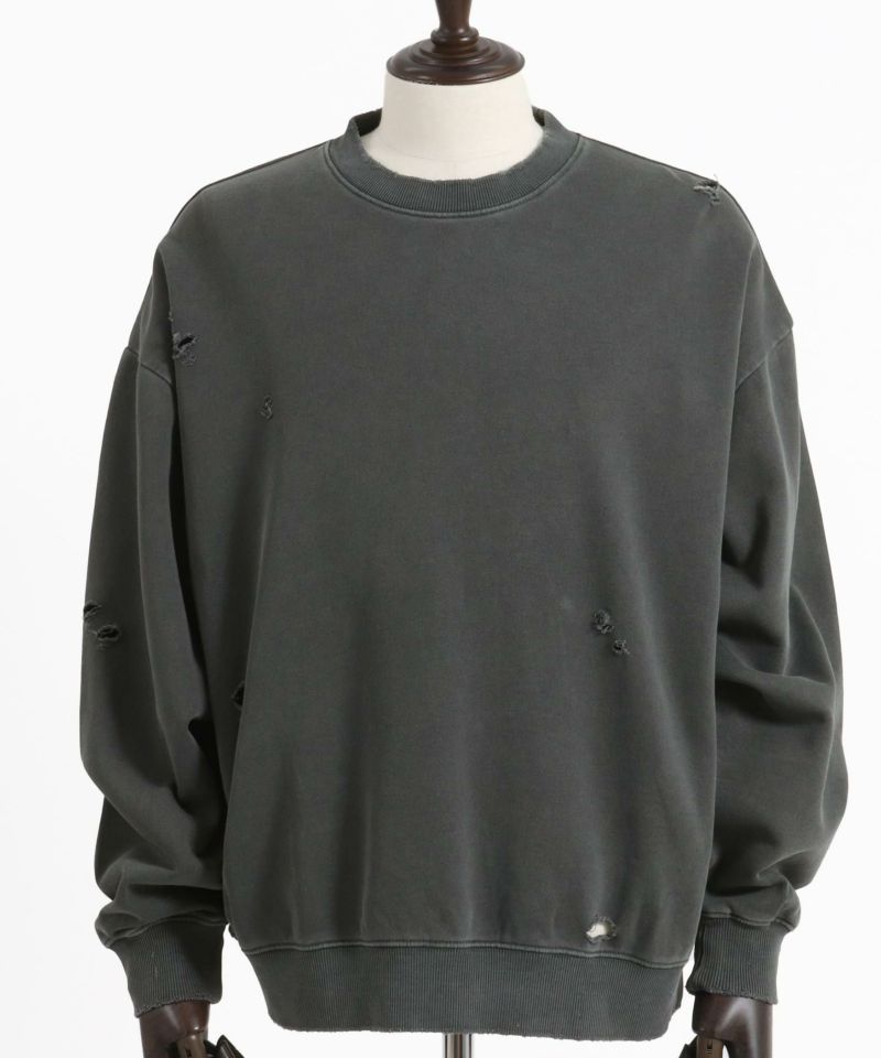 50%OFF【CAMBIO(カンビオ)】裏毛製品染めダメージクルーネック
