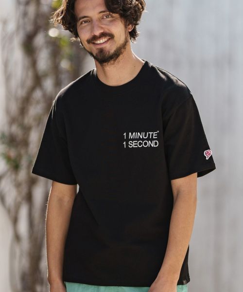 30%OFF【1minute 1second(ワンミニットワンセカンド)】10oz heavy weight cut&sewn logo printed Tシャツ(1M24N290)