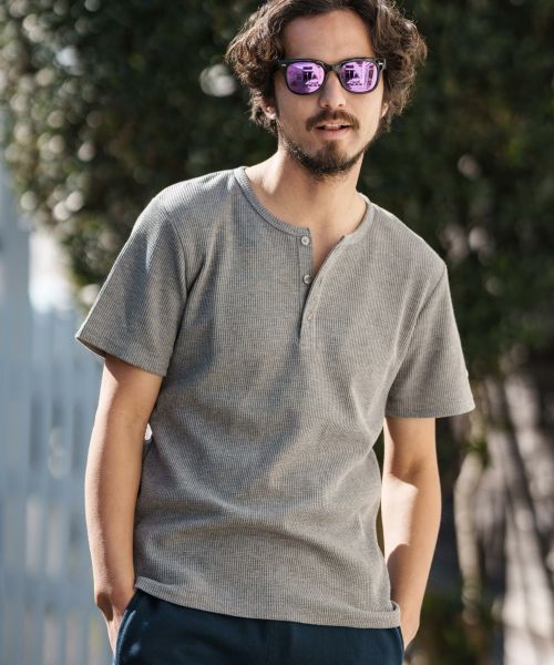 30%OFF【1minute 1second(ワンミニットワンセカンド)】half sleeve thermal henley cut&sewn Tシャツ(1M24N330)