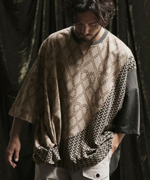 50%OFF【ANGENEHM(アンゲネーム)】 Patterned switching T-shirt Tシャツ(AG02-041sce)