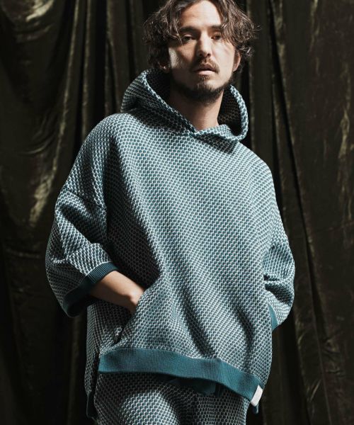 【ANGENEHM(アンゲネーム)】 Uneven texture sweater short sleeve hoodie パーカー(AG02-015sce)