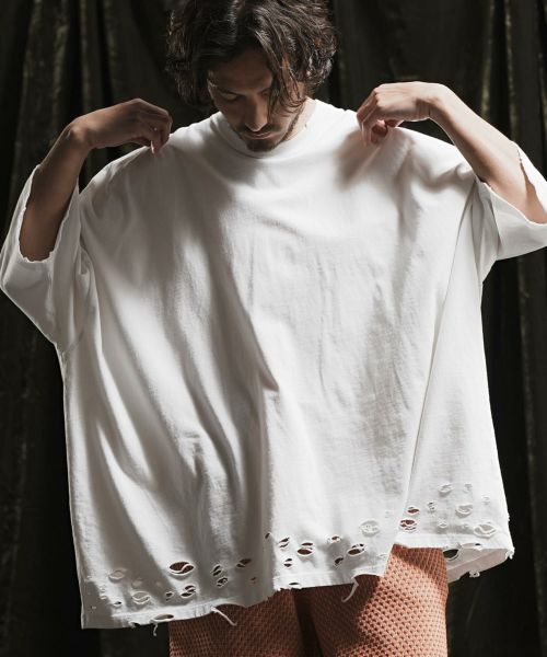 【ANGENEHM(アンゲネーム)】 Ripped T-shirt Tシャツ(AG02-039sce)