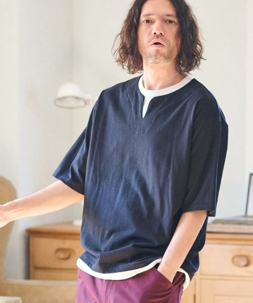 50%OFF【CAMBIO(カンビオ)】フェイクレイヤードキーネックTシャツ(CAM-6535)