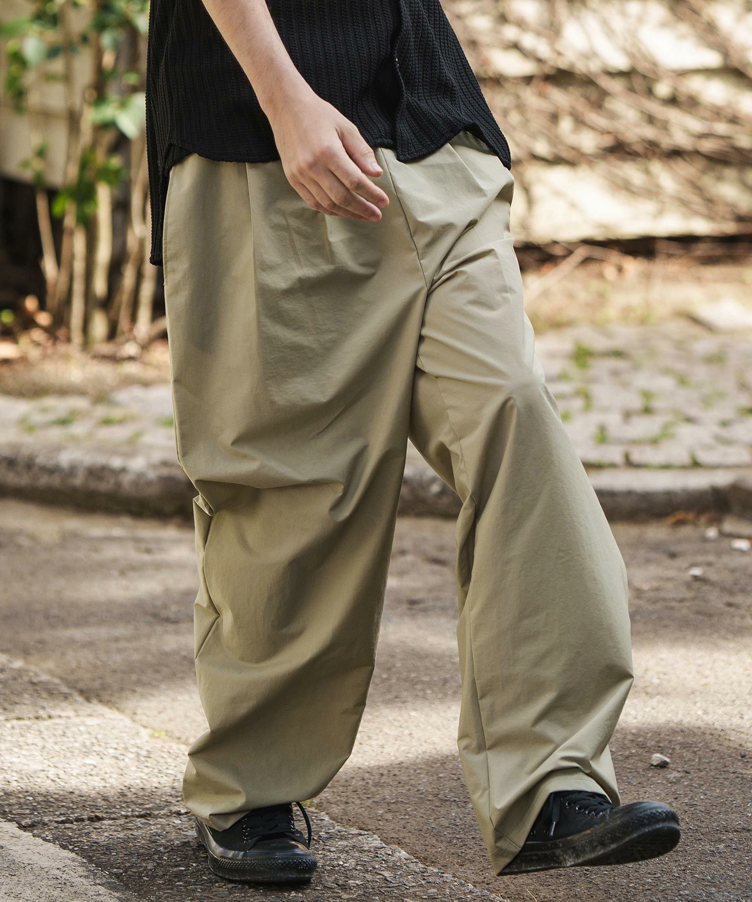 50%OFF【CAMBIO(カンビオ)】 ナイロン2タックワイドイージーパンツ(CAM