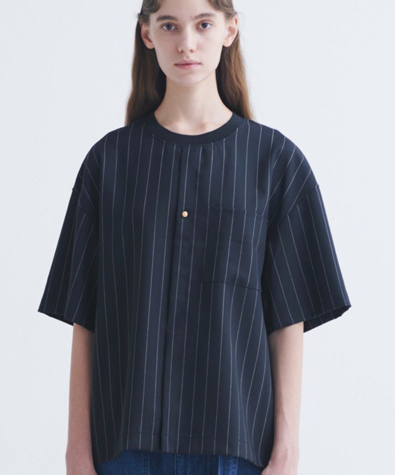 【CULLNI(クルニ)】Stripe Twill Front Fly Like Short Sleeve Pullover  プルオーバーシャツ(24-SS-031B) | CAMBIO カンビオ