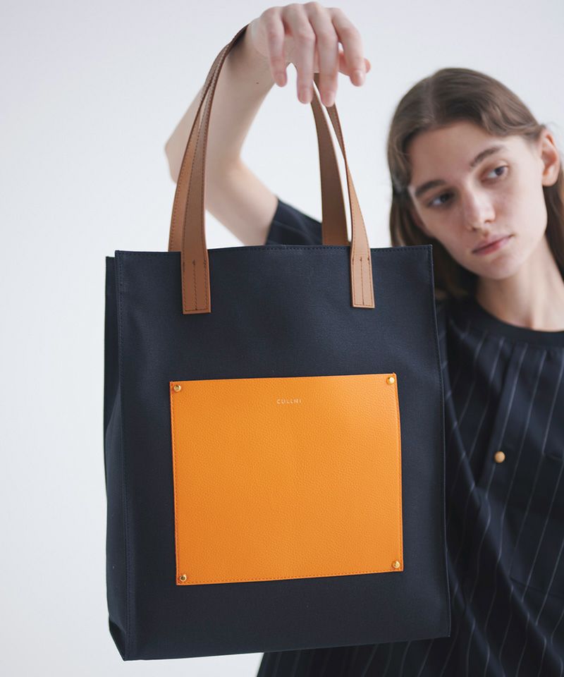 CULLNI(クルニ)】Leather Pocket Canvas Tote トートバッグ(BG-003 