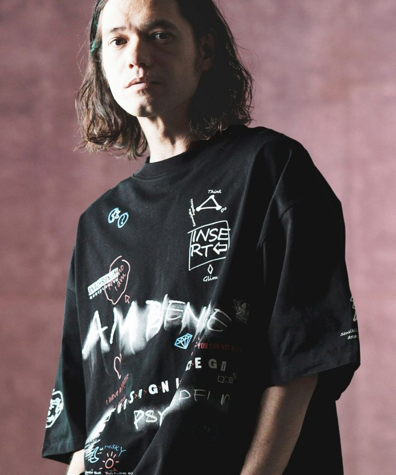 GLIMCLAP スーパービッグカットソー ブラック GLIMCLAP(グリムクラップ)】 Printed oversized T-shirt