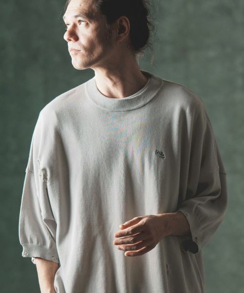 30%OFF【GLIMCLAP(グリムクラップ)】Distressed short-sleeve sweater  ニット(16-042-gls-ce)