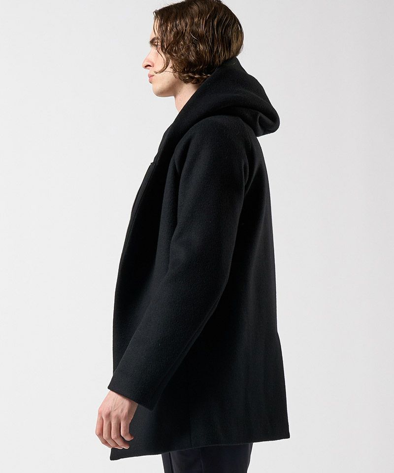 PE/STRETCH TWILL OVERSIZED TECH HOODED COAT WITH FUNCTIONAL