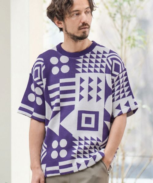 【CAMBIO(カンビオ)】幾何学柄ニットT Tシャツ(CA-24-01)