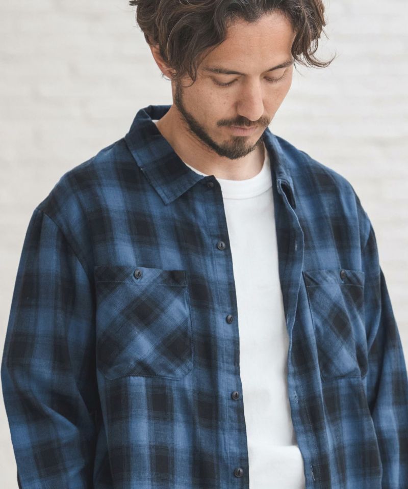 50%OFF【CAMBIO(カンビオ)】製品染めグラインダー加工チェックシャツ