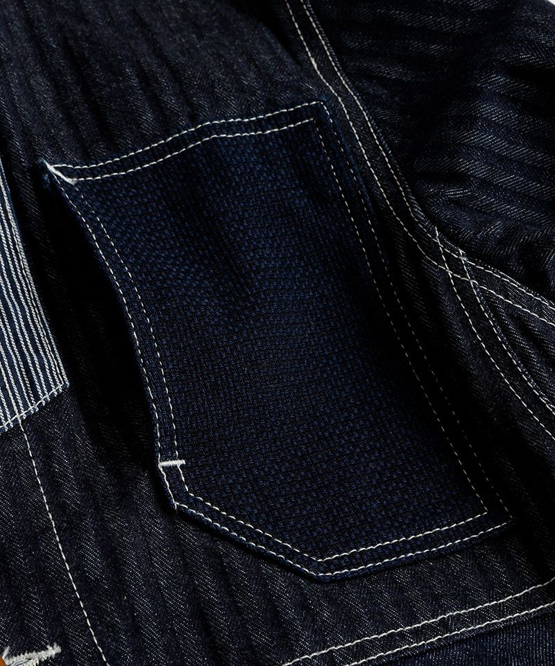 ファンダメンタル カバーオール ネイビー パッチワーク調 サイズ3 FDMTL(ファンダメンタル)PATCHWORK COVERALL 3YR WASH Style