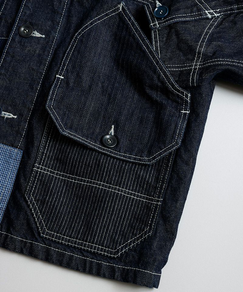 ファンダメンタル カバーオール ネイビー パッチワーク調 サイズ3 FDMTL(ファンダメンタル)PATCHWORK COVERALL 3YR WASH Style