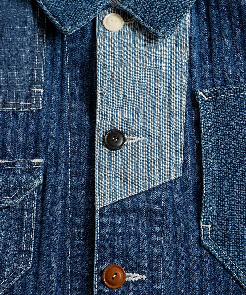 ファンダメンタル カバーオール ネイビー パッチワーク調 サイズ3 FDMTL ファンダメンタル COVERALL JACKET 3YR WASH