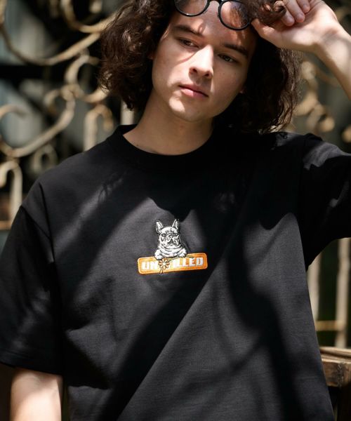 【un-filled(アンフィルド)】 GERBERA DOG BOX LOGO EMB HEAVY WEIGHT-T - French Bulldog Tシャツ(SDUF-2404)