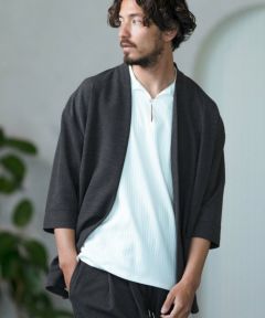 Magine(マージン)】Button & lapel less 3-4 Sleeve cutsew