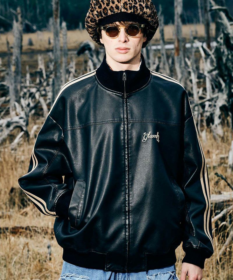 glamb(グラム)】Synth Leather Track Jacket シンセレザートラック 