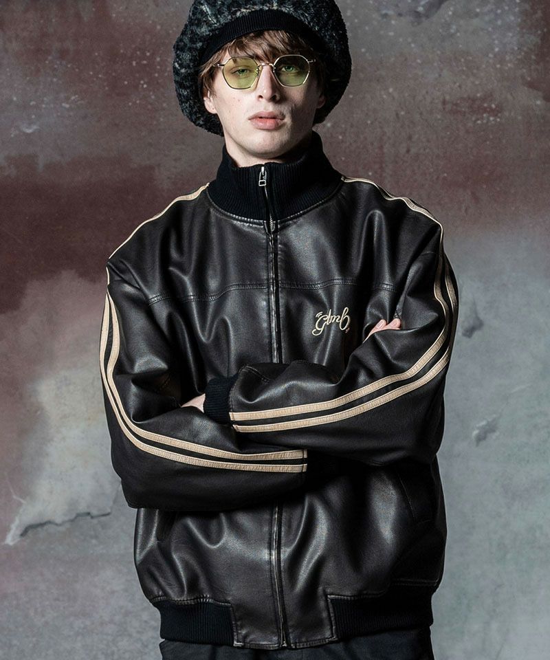 glamb(グラム)】Synth Leather Track Jacket シンセレザートラック 