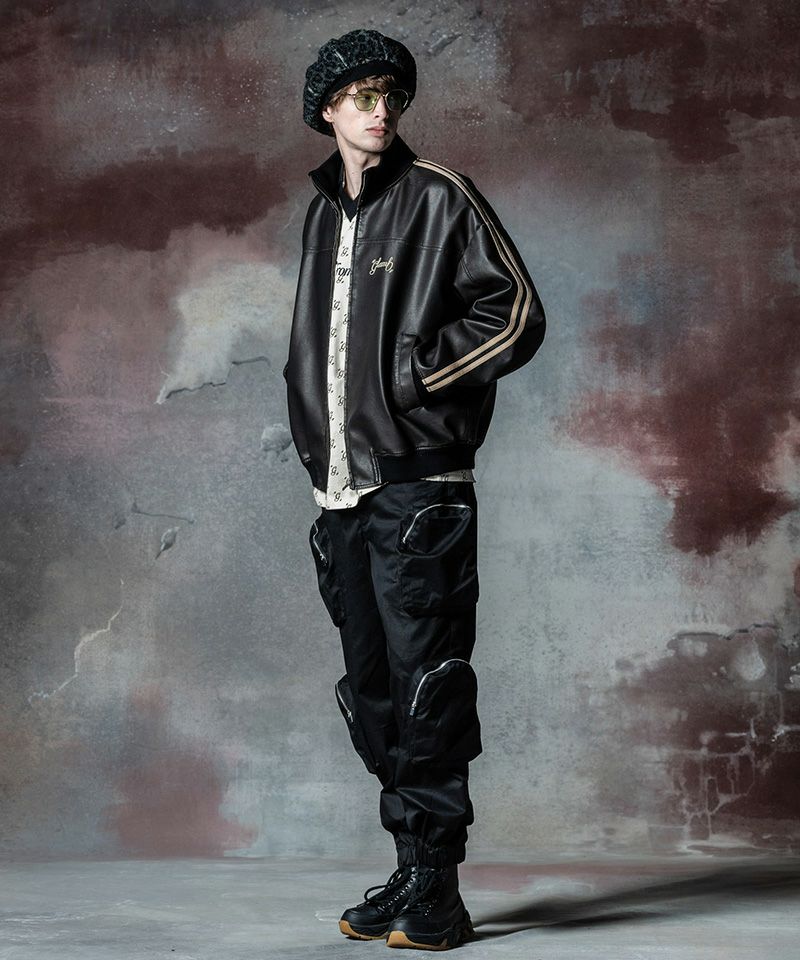 glamb(グラム)】Synth Leather Track Jacket シンセレザートラック 