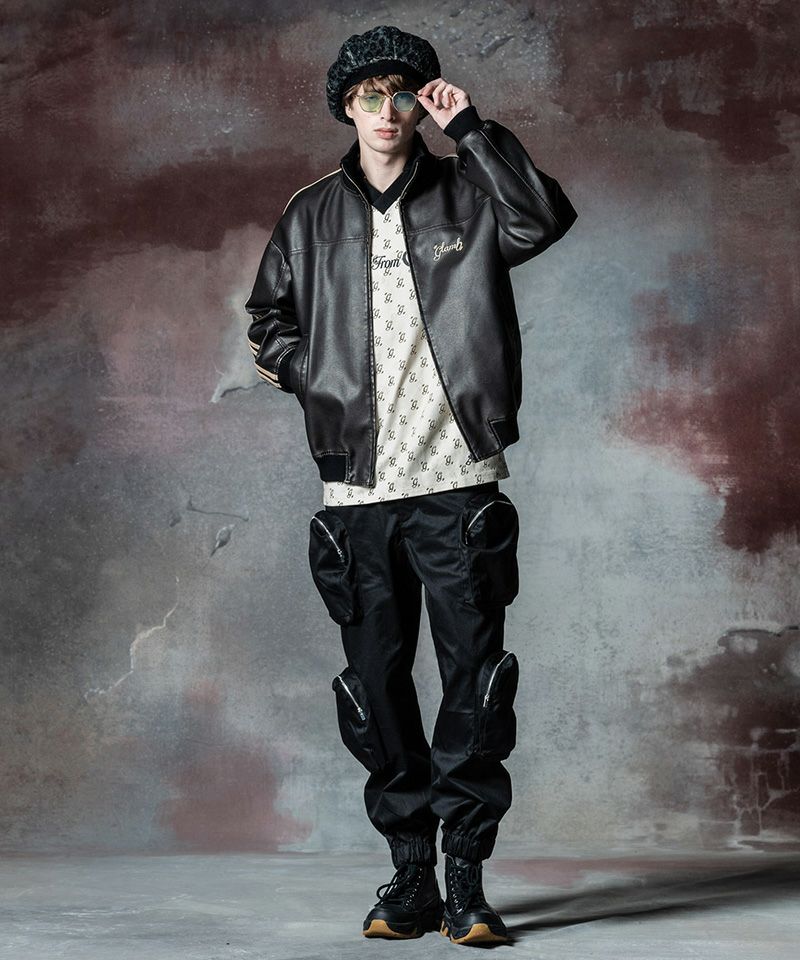 glamb(グラム)】Synth Leather Track Jacket シンセレザートラック 