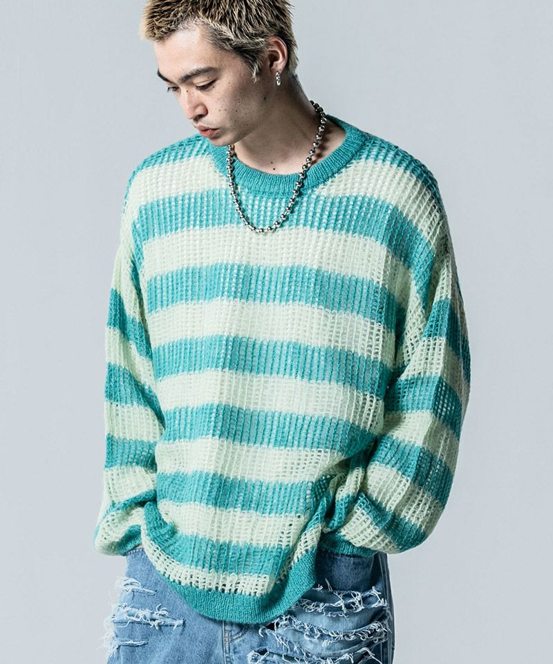 30%OFF【glamb(グラム)】Mesh Border Knit メッシュボーダーニット