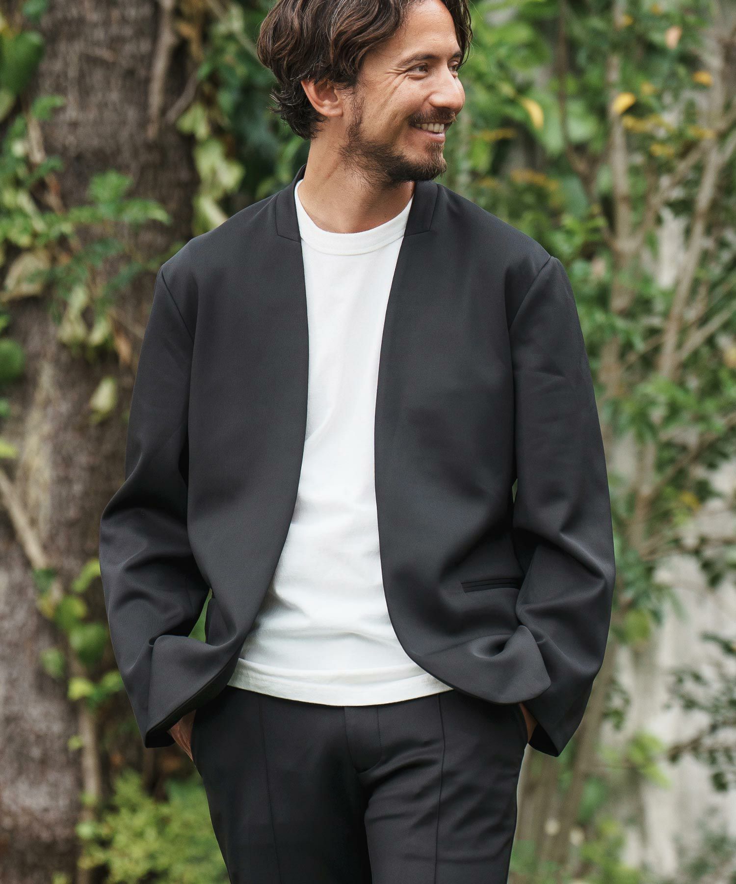 カンビオ★未使用に近い★リラックスポンチノーカラージャケット★ブラック CAMBIO(カンビオ)】リラックスポンチノーカラージャケット(CMB-R0092