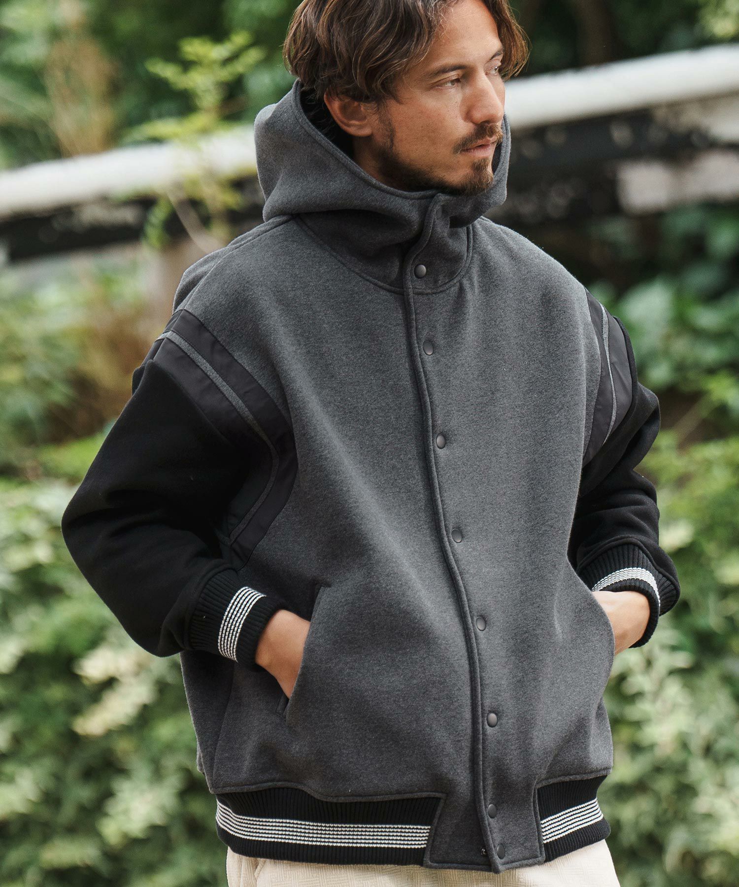 CAMBIO(カンビオ)】Back Brushed Sweat Hooded Studium Jacket 