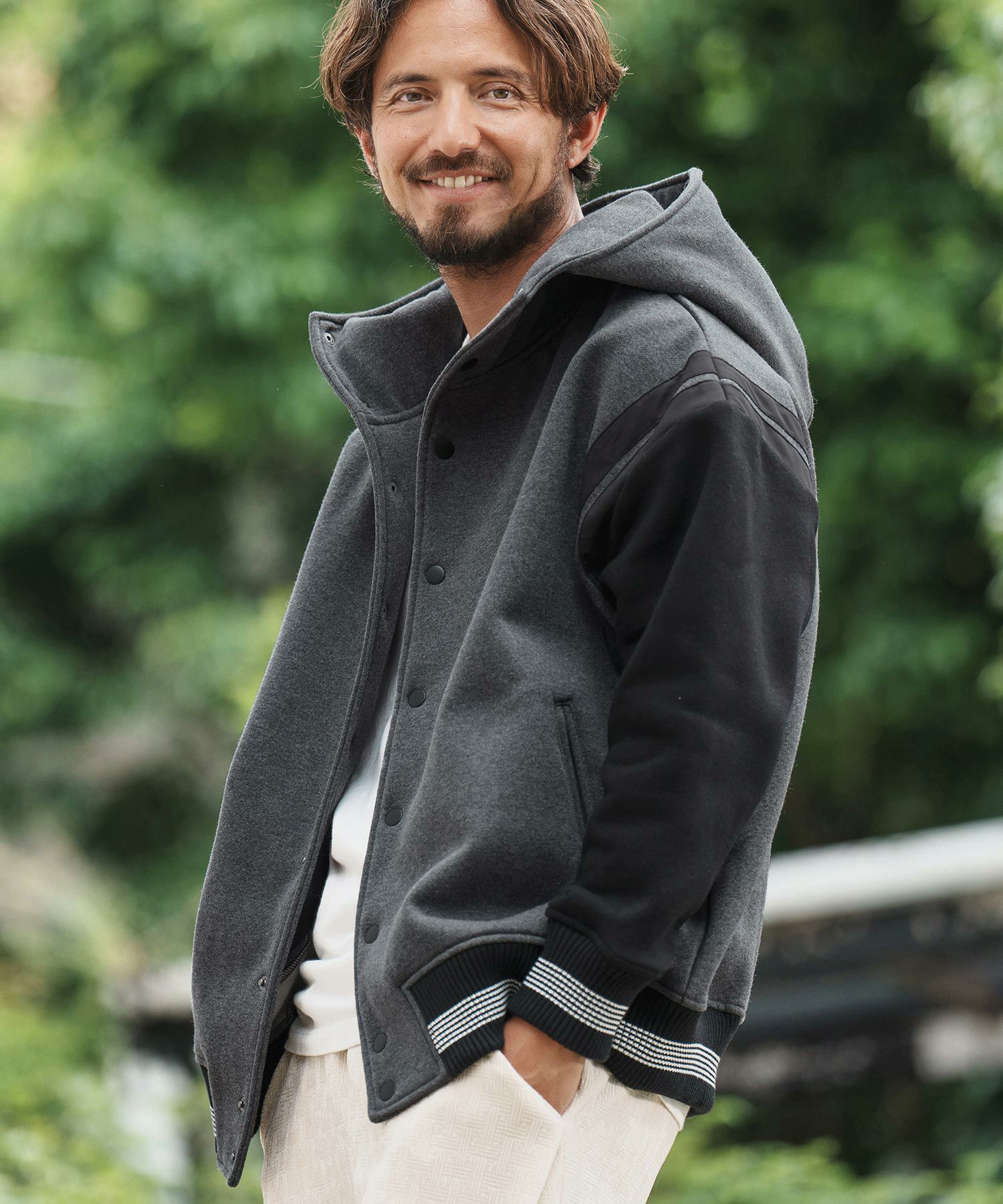 CAMBIO(カンビオ)】Back Brushed Sweat Hooded Studium Jacket 