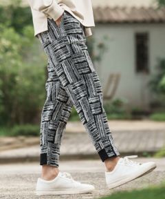 新品☆CAMBIO テーパードパンツ　ジョガーパンツ　グレー　S＊QF CAMBIO(カンビオ)】Geometric Jacquard Back Style Rib Pants