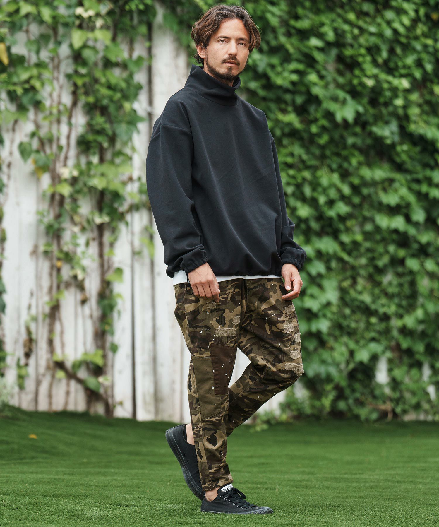 CAMBIO(カンビオ)】Camouflage Pattern Twill Distressed Pants 