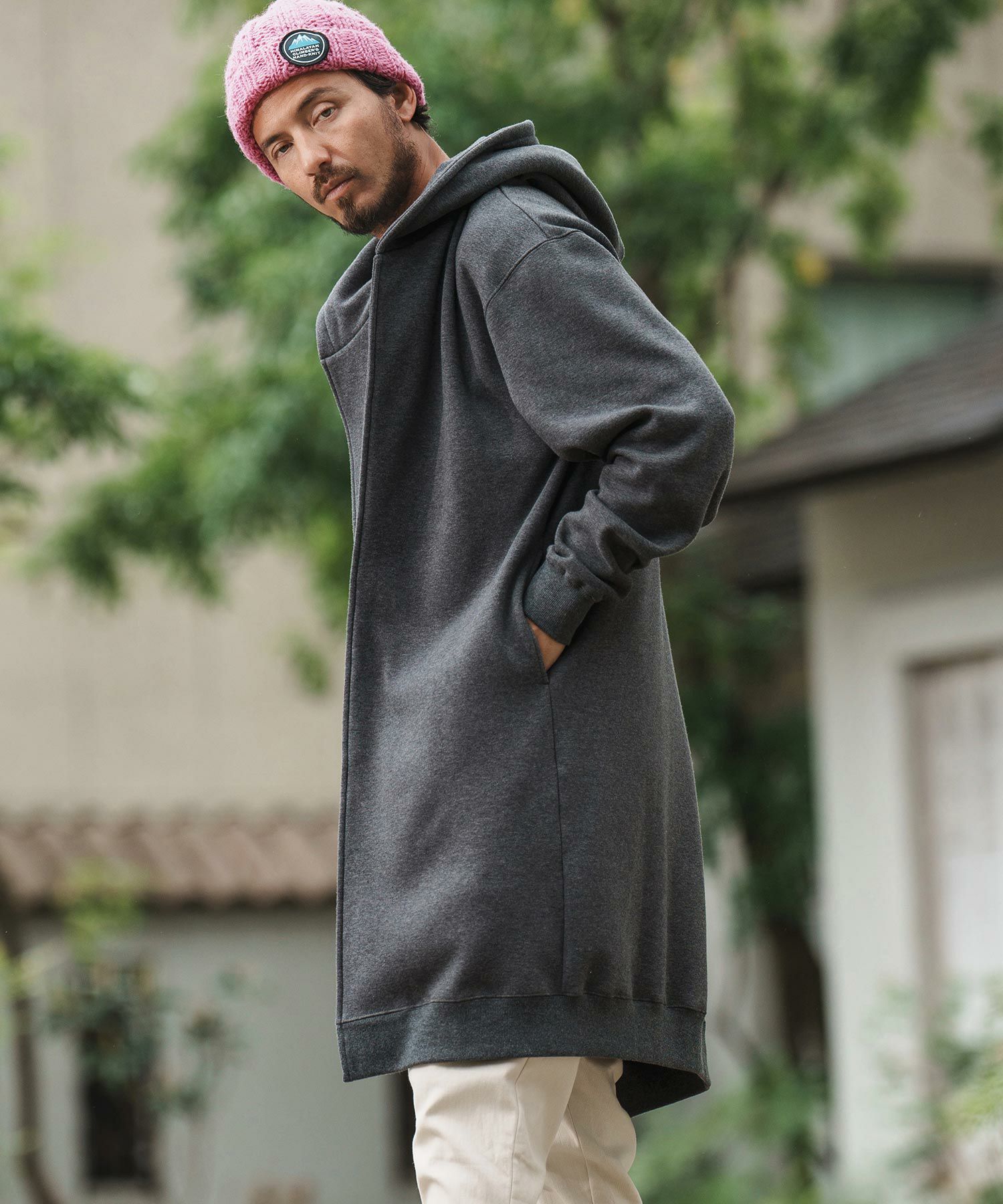 CAMBIO(カンビオ)】Back Shaggy Cardboard Knit Buttonless Hooded 