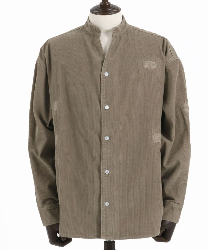 レオ✵ CAMBIO(カンビオ)】Corduroy Distressed Band Collar Shirts バンド