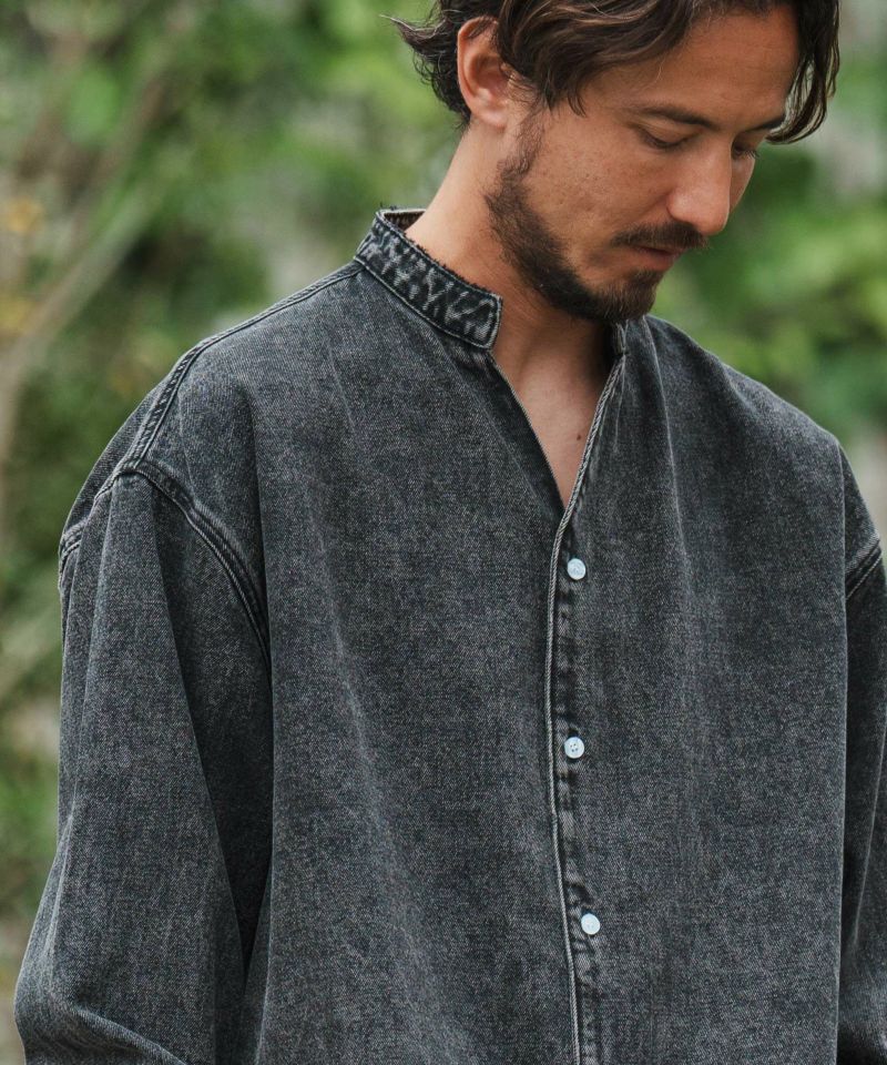 CAMBIO(カンビオ)】Chemical Wash Denim Band Collar Skipper