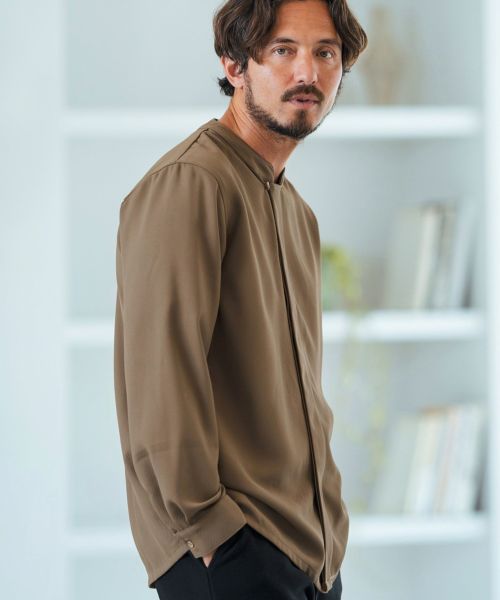 【Magine(マージン)】Mao-collar Fly Front Long Sleeve Shirt シャツ(MGN-242-032)