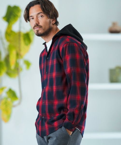 【Magine(マージン)】Ombre Check Skipper Design Hooded Shirt シャツ(MGN-242-002)