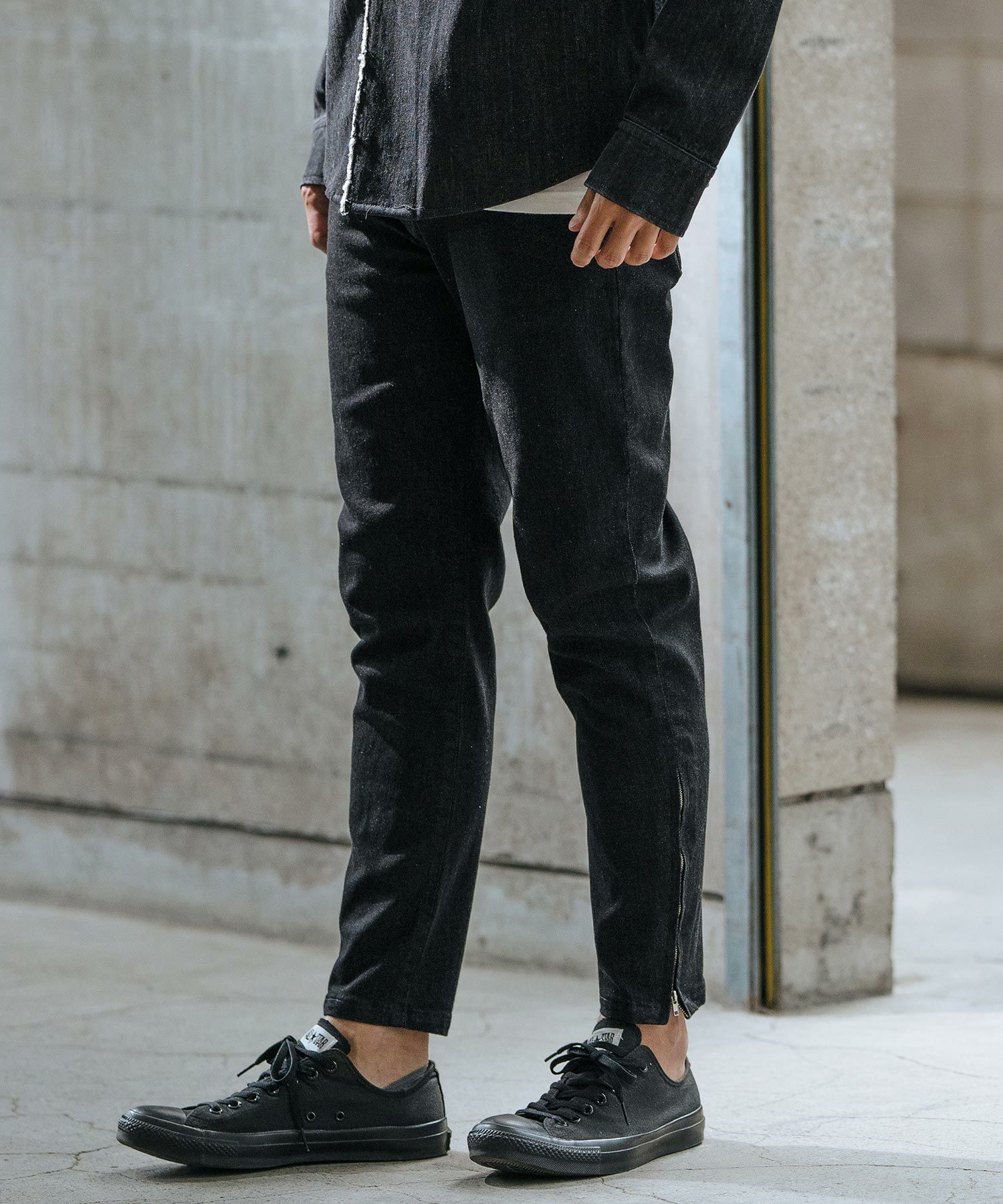 30%OFF【wjk reluxe】stretch slub denim hem zip pants デニムパンツ