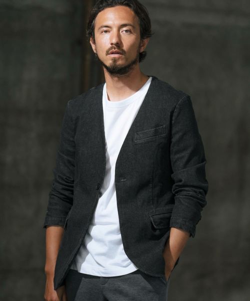 【wjk reluxe】stretch slub denim 1B no collar jacket ノーカラージャケット(WR-242-1-006)