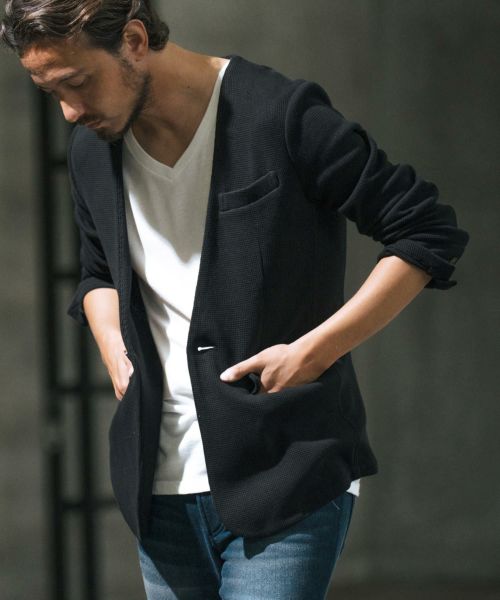 wjk reluxe】heavy waffle 1B no collar jacket ノーカラージャケット(WR-242-1-004) |  CAMBIO カンビオ