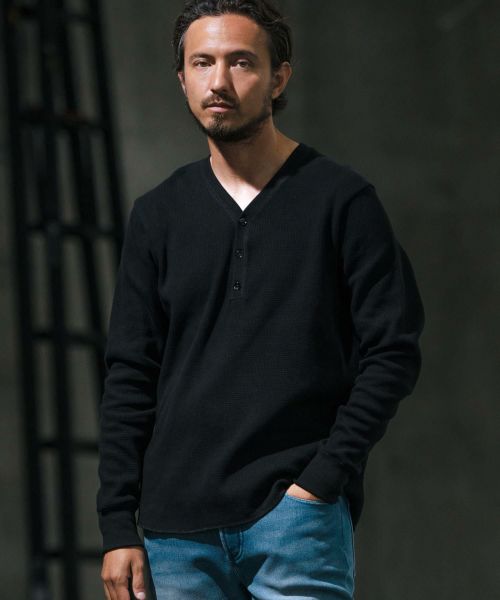 【wjk reluxe】heavy waffle henley neck cut sew カットソー(WR-242-1-024)