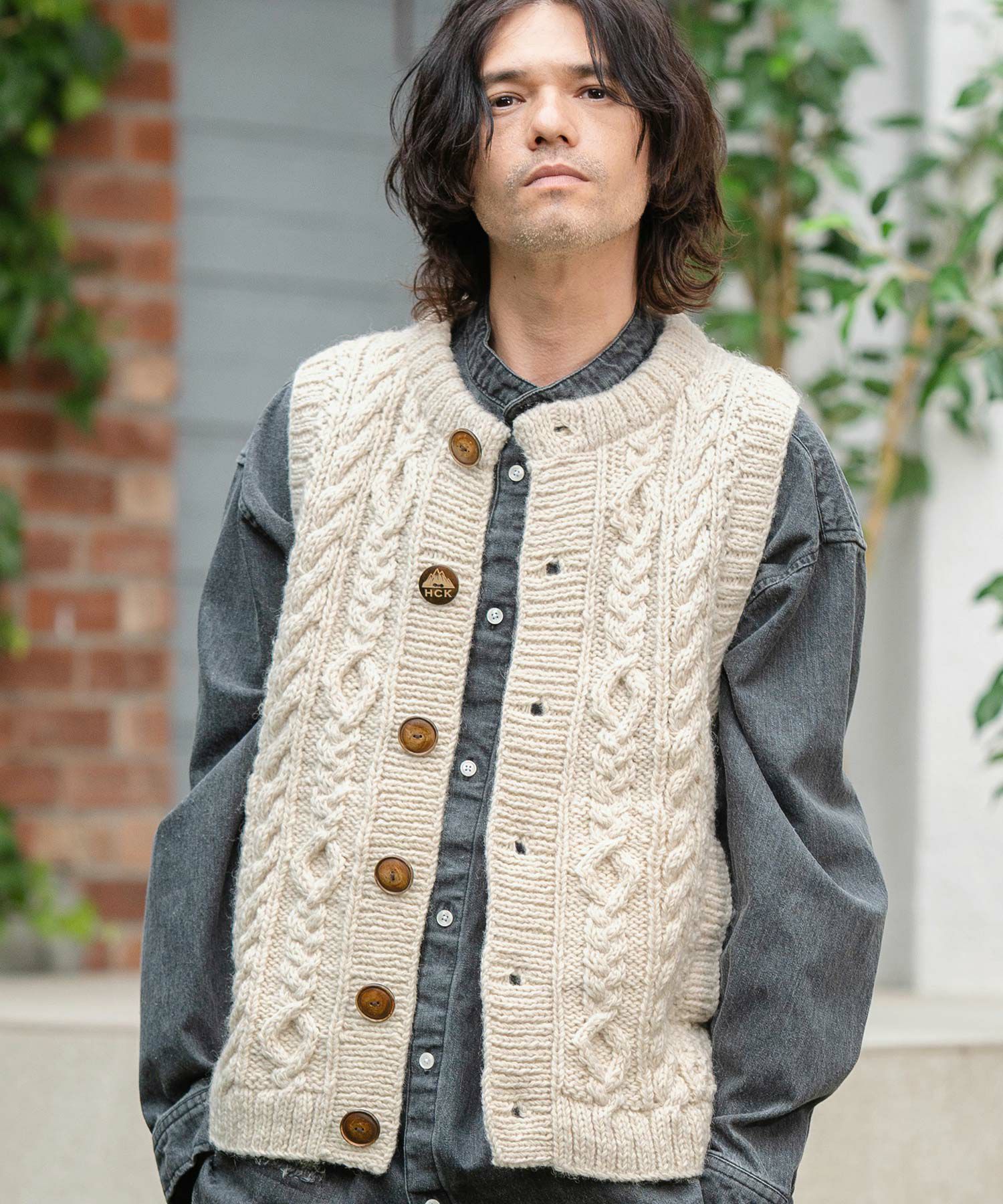 CAMBIO(カンビオ)】【HIMALAYAN CLIMBERS HAND-KNIT】手編み前開き 