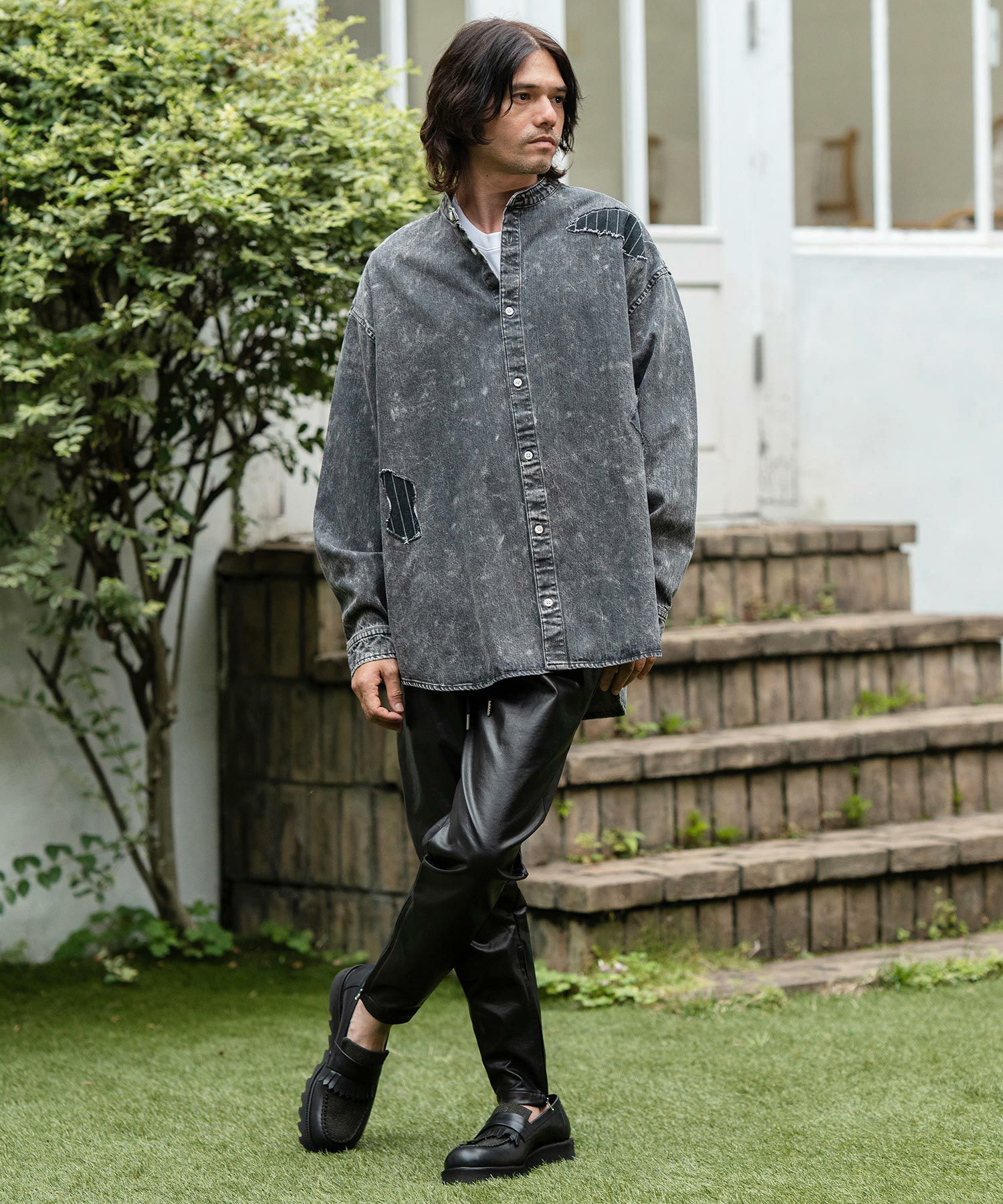 CAMBIO(カンビオ)】Vintage Like Synthetic Leather Side Zip Pants 
