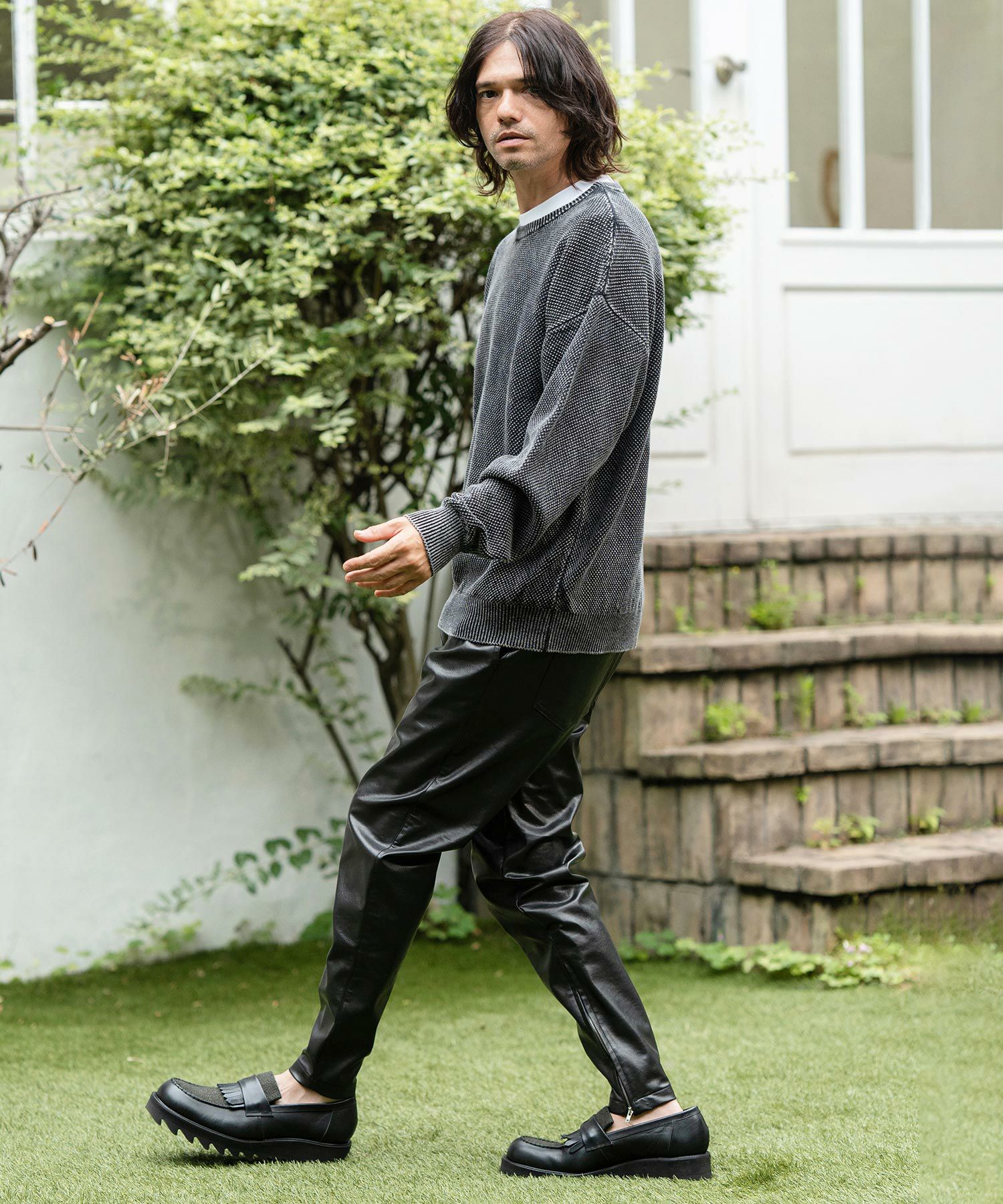 CAMBIO(カンビオ)】Vintage Like Synthetic Leather Side Zip Pants 