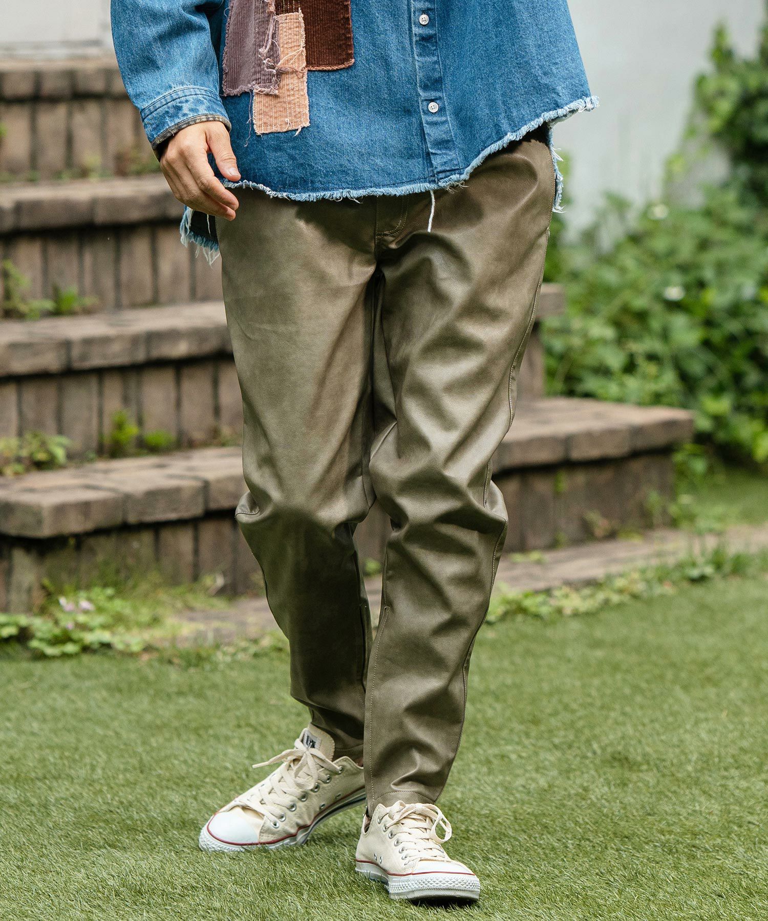 CAMBIO(カンビオ)】Vintage Like Synthetic Leather Side Zip Pants 